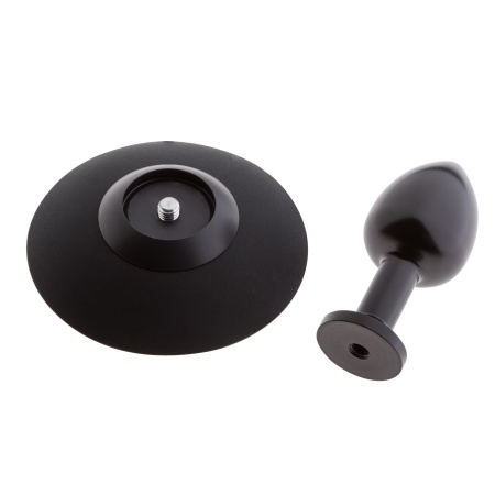 Korek analny Alu-Plug z odpinaną silikonową przyssawką, mały, czarny - 3