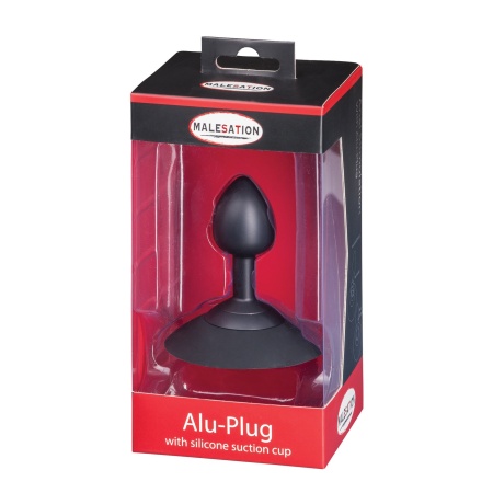 Korek analny Alu-Plug z odpinaną silikonową przyssawką, mały, czarny - 6