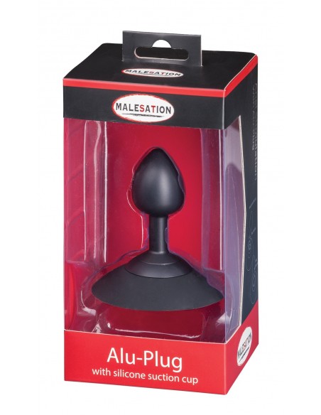 Korek analny Malesation Alu-Plug With Suction Cup Small, Black - Korki analne stalowe - 6