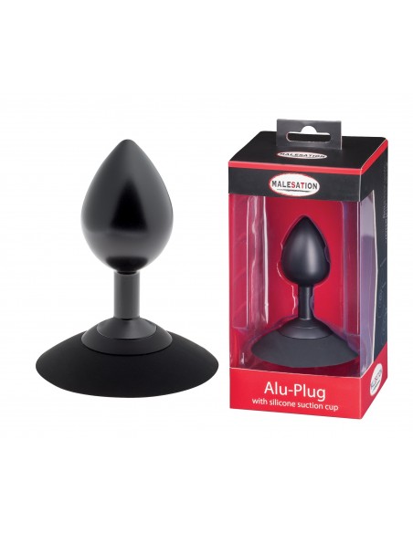 Korek analny Malesation Alu-Plug With Suction Cup Medium, Black - Korki analne stalowe - 1