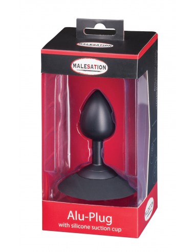 Korek analny Malesation Alu-Plug With Suction Cup Medium, Black - Korki analne stalowe - 6