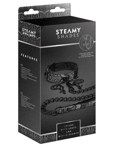 Klamry na sutki Steamy Shades Collar With Leash And Nipple Clamps - Klamry i klipsy na sutki - 3