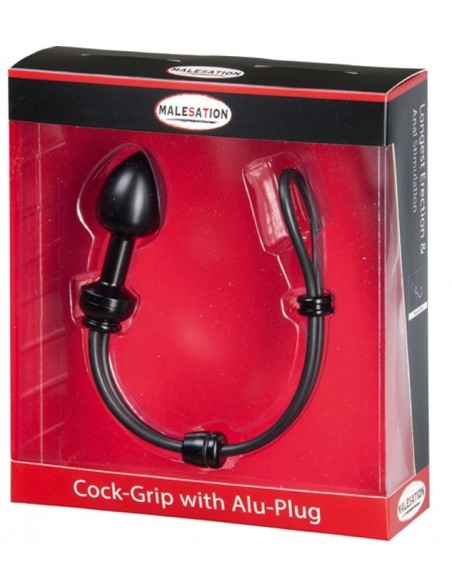 Pierścień erekcyjny z plugiem analnym Cock-Grip with Alu-Plug small - Pierścienie erekcyjne niewibrujące - 2