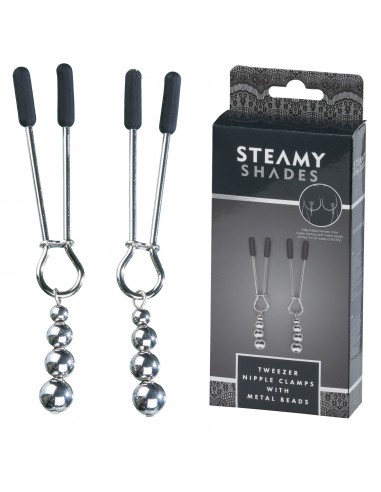 Klamry na sutki Steamy Shades Tweezer Nipple Clamps With Metal Beads - Klamry i klipsy na sutki - 1