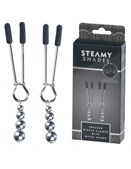 Klamry na sutki Steamy Shades Tweezer Nipple Clamps With Metal Beads - Klamry i klipsy na sutki - 1