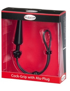 Pierścień erekcyjny z plugiem analnym Cock-Grip with Alu-Plug medium - Pierścienie erekcyjne niewibrujące - 1 2