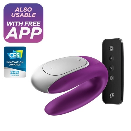 Wibrator dla par Satisfyer Double Fun (Violet) - kształt U, dwa niezależne silniczki, 9,3 × 4,2 × 6,17 cm - 1