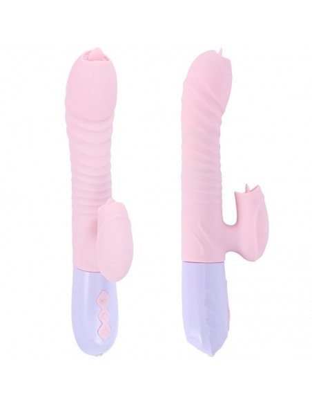 Wibrator króliczek Silicone Usb 7 Function And Thrusting Function / Heating, Pink - Wibratory Króliczki - 7