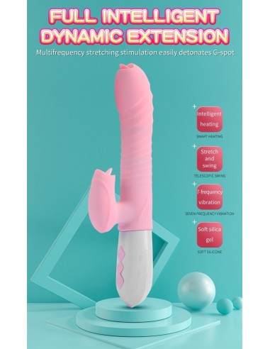 Wibrator króliczek Silicone Usb 7 Function And Thrusting Function / Heating, Pink - Wibratory Króliczki - 9