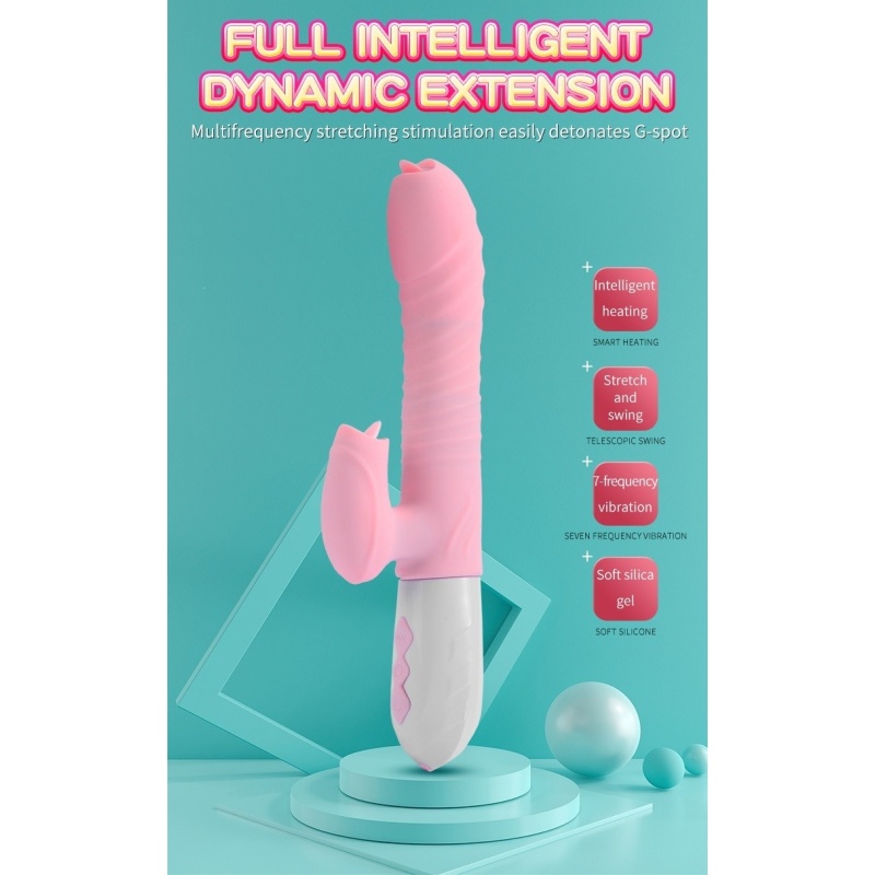 Wibrator silikonowy Silicone Vibrator USB 7 Function and Thrusting Function / Heating, pink - 7 funkcji wibracji, ruch posuwisto - 9