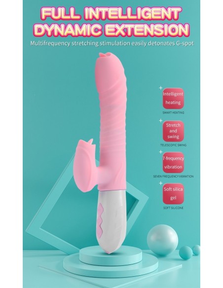 Wibrator króliczek Silicone Usb 7 Function And Thrusting Function / Heating, Pink - Wibratory Króliczki - 9