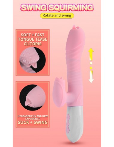 Wibrator króliczek Silicone Usb 7 Function And Thrusting Function / Heating, Pink - Wibratory Króliczki - 11