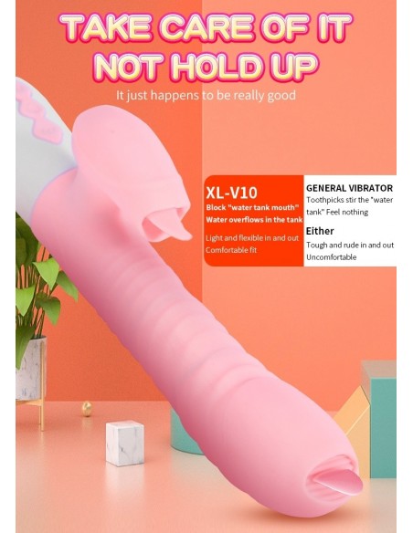 Wibrator króliczek Silicone Usb 7 Function And Thrusting Function / Heating, Pink - Wibratory Króliczki - 15