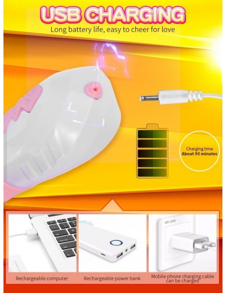Wibrator króliczek Silicone Usb 7 Function And Thrusting Function / Heating, Pink - Wibratory Króliczki - 16