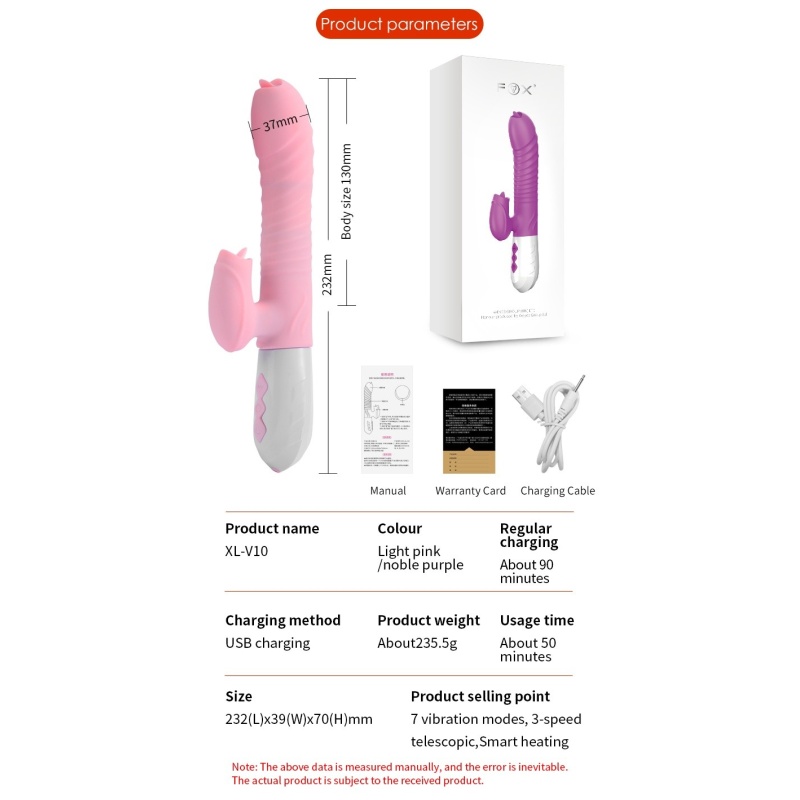 Wibrator silikonowy Silicone Vibrator USB 7 Function and Thrusting Function / Heating, pink - 7 funkcji wibracji, ruch posuwisto - 17