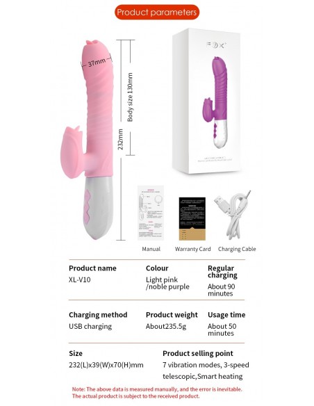 Wibrator króliczek Silicone Usb 7 Function And Thrusting Function / Heating, Pink - Wibratory Króliczki - 17