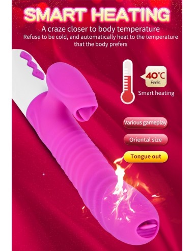 Wibrator króliczek Silicone Usb 7 Function And Thrusting Function / Heating, Pink - Wibratory Króliczki - 18