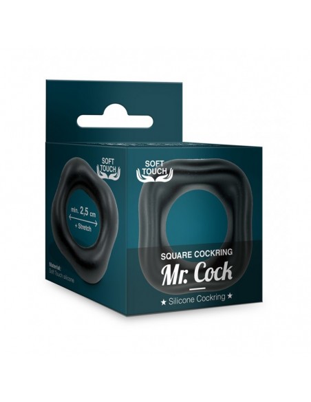 Pierścień erekcyjny Mr.Cock Square Silicone Cockring Black - Pierścienie erekcyjne niewibrujące - 2