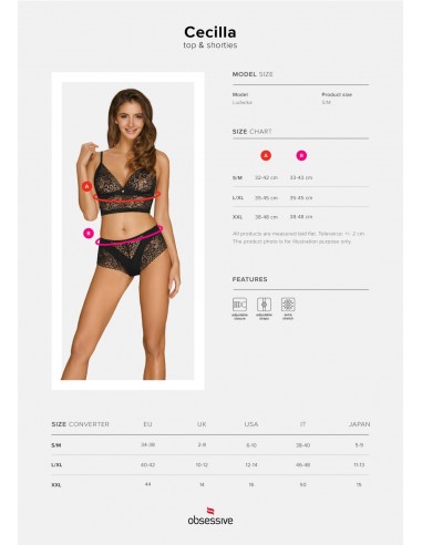 Komplet bielizny Cecilla Top I Szorty Czarny  S/M - Komplety bielizny erotycznej - 7