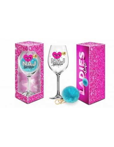LADIES TIME - kieliszek do wina Signoria 700ml + pompon  - Najfajniejsza - Wieczór panieński - 1
