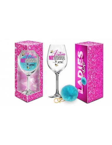 LADIES TIME - kieliszek do wina Signoria 700ml + pompon  - Jestem niewinna - Wieczór panieński - 1
