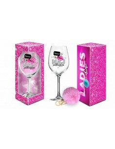 LADIES TIME - kieliszek do wina Signoria 700ml + pompon  - Najpiękniejsza - Wieczór panieński - 1