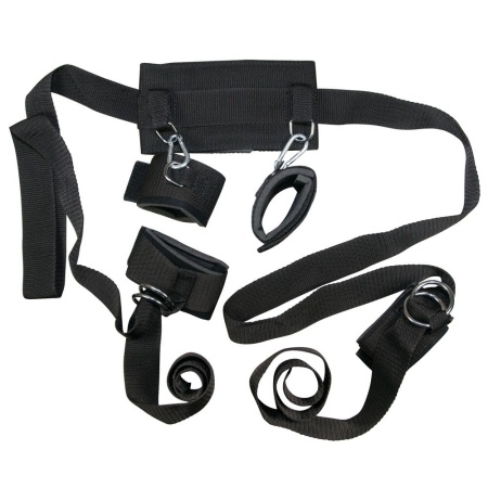 Zestaw do krępowania BK Bondage Set – obroża szyjna 10 cm, dwa pasy 155 cm, wyściełane mankiety na rzepy i karabinki metalowe - 2