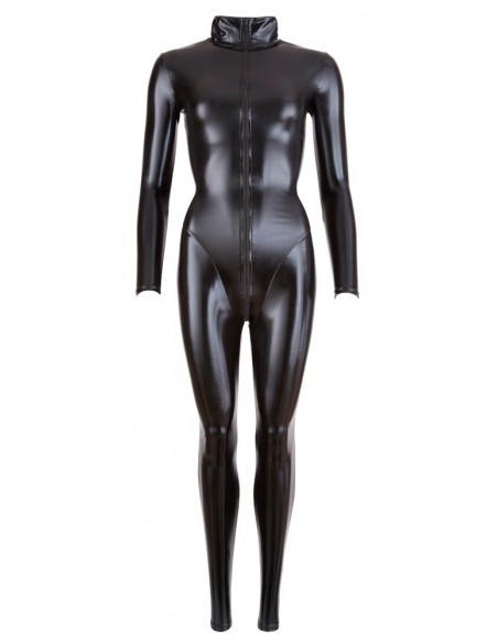 Czarny strój z zamkiem Jumpsuit with Long Sleeves S - Wetlook, Vinyl, Datex, Latex - 5