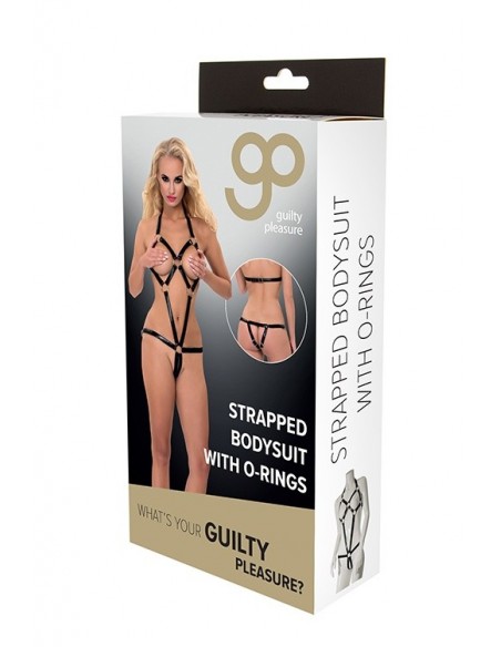 Strój - uprząż GP STRAPPED BODYSUIT WITH O-RINGS, S/M - Uprzęże BDSM - 3