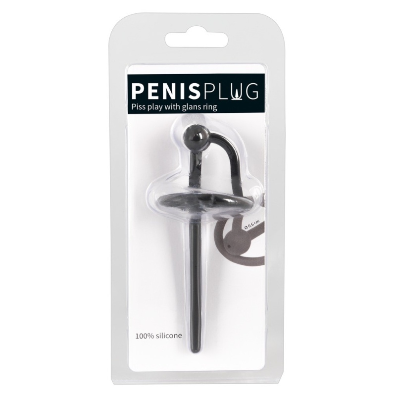 Dilator męski Piss Play With Glans – wydrążony, z pierścieniem na żołądź, długość 12 cm - 1