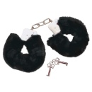 Kajdanki erotyczne Bad Kitty Black Plush – metalowe z pluszową osłoną, regulowany obwód, długość 28 cm - 2