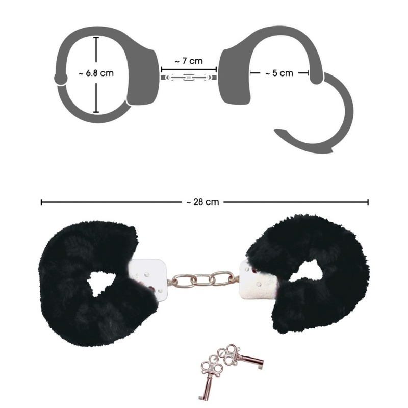 Kajdanki erotyczne Bad Kitty Black Plush – metalowe z pluszową osłoną, regulowany obwód, długość 28 cm - 4