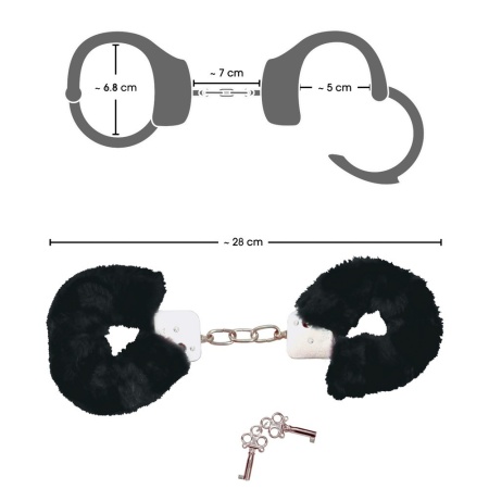 Kajdanki erotyczne Bad Kitty Black Plush – metalowe z pluszową osłoną, regulowany obwód, długość 28 cm - 4