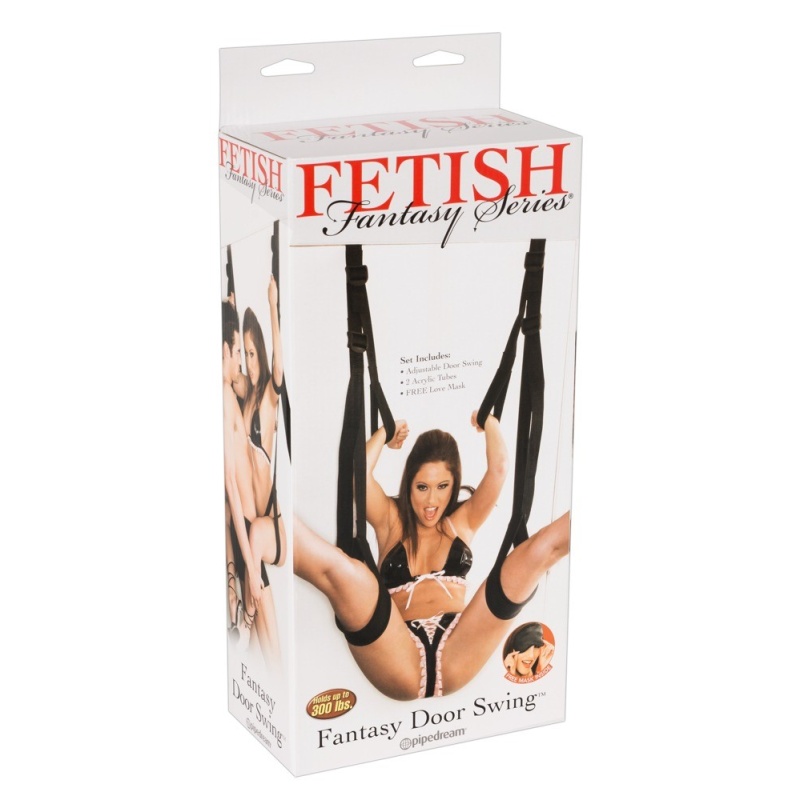 Huśtawka miłosna do drzwi Fantasy Door Swing Black – dwa akrylowe pręty, regulacja pasów 46–92 cm, nośność do 120 kg - 1