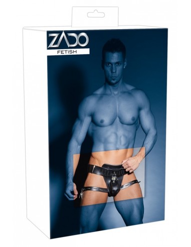 Skórzane stringi z klatką na penisa Leather Men's String S/M - Stringi, slipy - 1