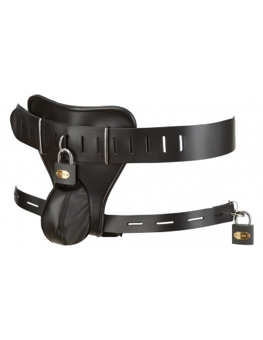 Skórzane stringi z klatką na penisa Leather Men's String S/M - Stringi, slipy - 3