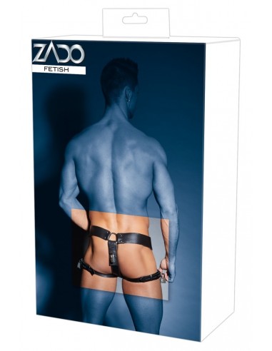 Skórzane stringi z klatką na penisa Leather Men's String L/XL - Stringi, slipy - 7