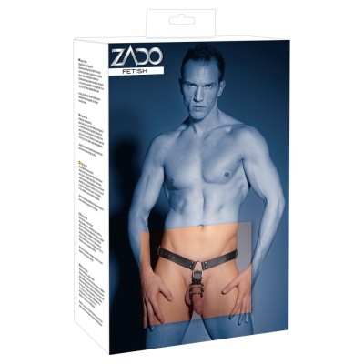 Skórzany pasek z klatką na penisa i plugiem Men's Thong Harness - 1