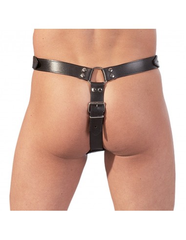 Skórzany pasek z klatką na penisa i plugiem Men's Thong Harness S/M - Stringi, slipy - 5