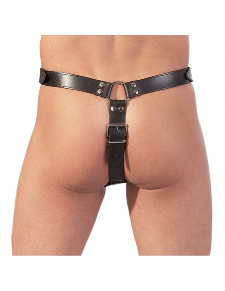Skórzany pasek z klatką na penisa i plugiem Men's Thong Harness S/M - Stringi, slipy - 5