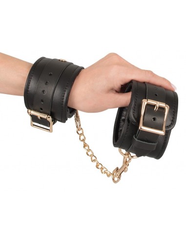 Kajdanki Leather Handcuffs Gold - Kajdanki erotyczne - 4