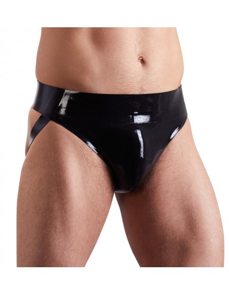 Klasyczne slipy z odkrytym tyłem Men's Latex Jockstrap XL - Stringi, slipy - 2