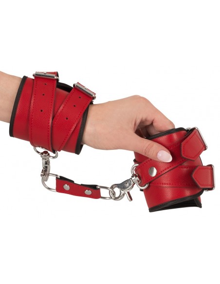 Uprząż BDSM z kajdankami i obrożą Bad Kitty Harness Set Red - Zestawy BDSM - 10