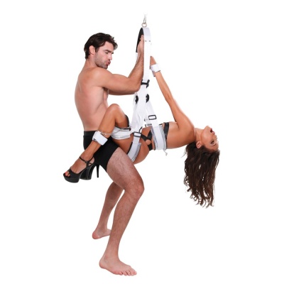 Huśtawka erotyczna Bondage Swing White – regulowana konstrukcja z mankietami i łańcuchami, nośność do 158 kg, masa 8,6 kg - 1 2
