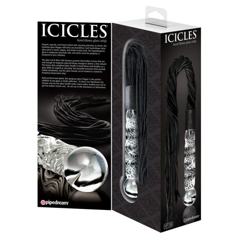 Pejcz szklany z dildo Icicles No. 38, ręcznie dmuchany, 63 cm - 4