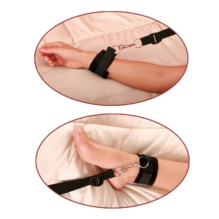 FFS Bed Bindings Restraint Kit — zestaw 4 regulowanych mankietów do łóżka z prowadnikiem pod materac, opaską na oczy, poliamid i - 3