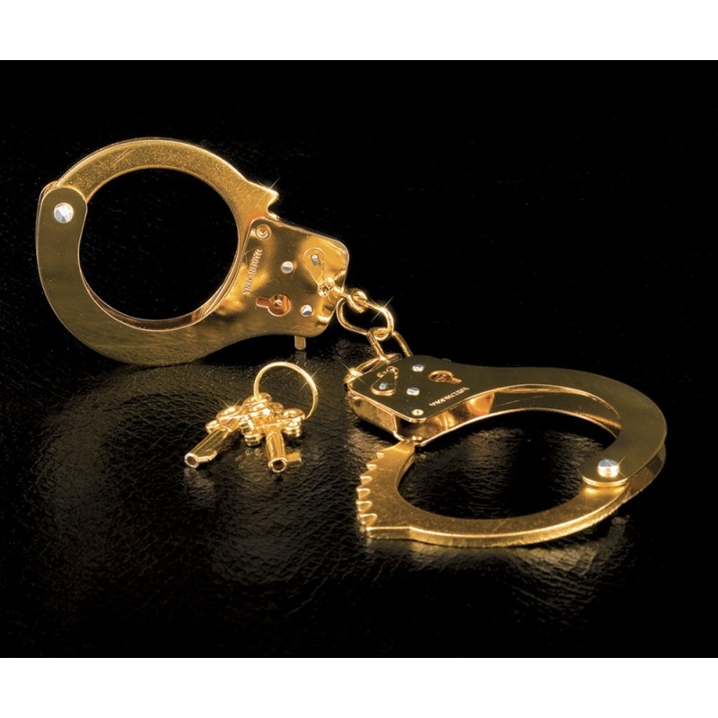 Kajdanki metalowe Gold Metal Cuffs z zamkiem kluczykowym i przyciskiem quick-release, dł. 10,2 cm - 3