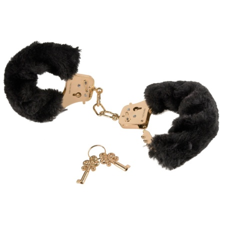 Kajdanki Gold Deluxe Furry Cuffs — pluszowe wykończenie, drążek bezpieczeństwa i regulowany obwód - 2