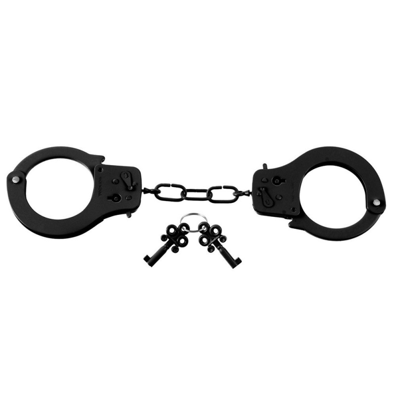 Kajdanki metalowe Handcuffs Black z paskiem bezpieczeństwa, 2 kluczami i regulowanym obwodem nadgarstka - 3