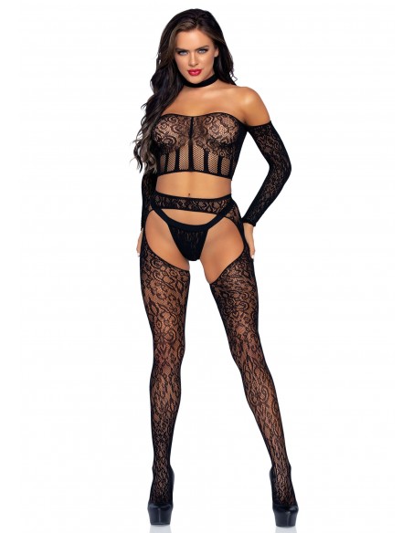 Koronkowy Top, Suspender Hose / G-string - Komplety bielizny erotycznej - 3